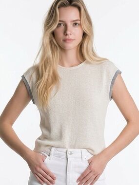 Zara Cream Knit Tank with Gray Shiny Trim